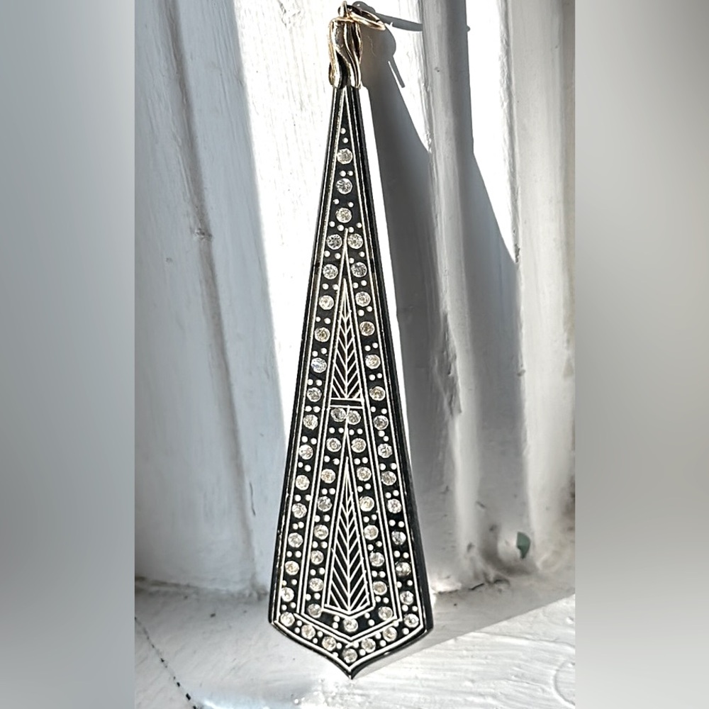 Rare French Black Rhinestone 💎 Art Deco Vintage Lucite Plastic Pendant